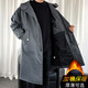 洛夫倫加棉加厚秋冬大衣風(fēng)衣男中長(cháng)款大碼寬松休閑潮流過(guò)膝大衣連帽外套 深灰色加厚加棉 XL （適合140-160斤）