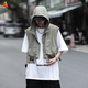 舒裟日系暗黑cityboy工裝復(fù)古戰(zhàn)術(shù)機(jī)能風(fēng)口袋連帽肩半身短款拉鏈馬甲 灰綠色 均碼