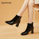 達芙妮短靴女加絨粗高跟氣質(zhì)時(shí)尚馬丁靴百搭短筒顯瘦顯高女靴4622607064 黑色（加絨） 36 