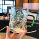星巴克（Starbucks）杯子韓國漸變藤編透明玻璃杯帶把手大容量耐熱咖啡水杯生日禮物 韓國梨花杯500ml