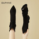 達芙妮（DAPHNE）細跟中筒女2025秋冬季新款尖頭堆堆靴加絨保暖時(shí)裝靴側拉鏈女靴子 黑色 37