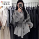 啄木鳥(niǎo)（TUCANO）26款高級感雙面羊絨大衣女短款系帶狐貍毛小個(gè)子小香風(fēng)秋冬羊毛呢 灰色外套 M