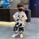 A 21 FUNB童裝男童夏款套裝2025新款夏季洋氣兒童短袖長褲男孩3歲帥氣衣服 熊貓圖案白色 100 cm(建議身高95cm左右)