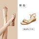 大東一字帶涼鞋女鞋2025夏季新款優(yōu)雅時(shí)尚褶皺一字扣坡跟0020 膚色 【3.7CM坡跟】 37