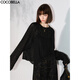 COCOBELLA設計感鏤空破洞微透視針織衫女早秋混搭毛邊罩衫TS0003 靜奢黑 S