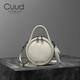 Cuud牛皮女包小眾復(fù)古鱷魚紋單肩斜挎包百搭手提小圓包七夕禮物送女友 素雅白【送禮品袋】