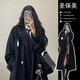 圣保美黑色風(fēng)衣外套女春秋季2023新款女士中長(cháng)款韓版赫本風(fēng)大衣薄款顯瘦 【黑色】 M碼