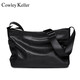 COWLEY KELLER男士真皮斜挎包單肩包男休閑通勤頭層牛皮背包大容量單肩斜挎男包 時(shí)尚純黑 30*9*22cm