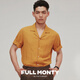 FULL MONTY夏季古巴領亞麻短袖襯衫男士休閑新復古回潮無憂搭襯衣設計感輕薄 黃色2158 L