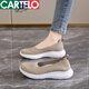 卡帝樂鱷魚（CARTELO）老北京布鞋女2025新品春夏淺口輕便舒適豆豆鞋懶人一腳蹬媽媽網(wǎng)鞋 卡其 38
