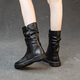 百麗踏真皮中筒靴女馬丁靴2025年秋冬季新款中跟瘦瘦靴加絨 黑色 單里 40