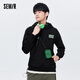 森馬（Semir）【衛(wèi)衣合輯】森馬衛(wèi)衣男慵懶風(fēng)上衣基礎(chǔ)百搭男生印花情侶套頭衫潮 [C款]黑色 S