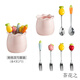 PHAEDRA304不銹鋼水果叉子套裝兒童安全帶收納罐高端創(chuàng  )意可愛(ài)水果簽家用 4水果叉2水果勺+1粉色罐