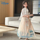 迪士尼（Disney）女童馬面裙?jié)h服連衣裙洋氣兒童裝中國風夏季中大童小女孩古裝套裝 米杏色 160碼  建議身高145-155CM