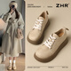 ZHR勃肯鞋女春秋摩登氣質(zhì)復(fù)古皮鞋女厚底百搭樂福休閑鞋JF131杏色37