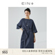 EIN【新中式牛仔系列】EIN言復古休閑干練系帶收腰連衣裙夏新款 墨藍 S