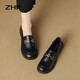 ZHR則則單鞋女秋季新品時(shí)尚潮流復古英倫風(fēng)樂(lè )福鞋子女軟底真牛皮圓頭女鞋 黑色AH352 37