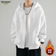 Homlean港風(fēng)連帽夾克男秋季寬松開(kāi)衫重磅外套上衣美式街頭潮流HL06白色XL