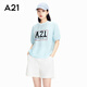 A21夏新品女裝時尚泡泡袖上衣圓領氣質格紋套頭襯衫女寬松顯嫩襯衣 藍色 S