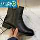蜘蛛王2025新款秋冬季百搭皮鞋黑色馬丁靴女粗跟軟皮小短靴中跟大碼靴子 黑色絨里 37