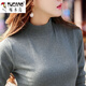 啄木鳥(niǎo)純棉加厚打底衫女半高領(lǐng)春秋新款純色親膚中領(lǐng)上衣長(cháng)袖修身t恤 深灰色 2XL 135-150