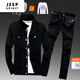 JEEP SPIRIT/吉普春秋季男士牛仔夾克長褲套裝2025新款韓版潮流外套男裝帥氣 休閑黑+黑褲 外套XL+褲子31