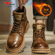 公牛世家男鞋新款春夏季英倫馬丁靴男士高幫大頭皮鞋子男復古加絨工裝短靴 古棕【加絨款棉鞋】GN123102994 39 (245mm) （標準運動(dòng)碼）