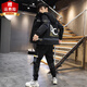 簡(jiǎn)夕墨 外套男士秋冬季夾克套裝青少年男裝潮流學(xué)生加絨加厚帥氣套衣服 黑色套裝 XL (120-140斤)