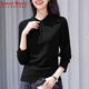 LOVER RUCCI插肩小立領(lǐng)紐扣長(cháng)袖t恤女秋季新款純色修身百搭春秋上衣打底衫潮 黑色 3XL