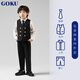 GOKU男童西裝馬甲套裝帥氣男孩小西裝秋冬兒童禮服花童小主持人演出服 黑色 130（建議體重42-52斤）