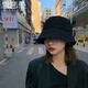 雪茜曼（XUEXIMAN）帽子女黑色直筒水桶漁夫帽女薄款遮臉遮陽防曬帽子