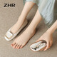 ZHR單鞋女真牛皮氣質(zhì)淺口鞋子女休閑軟底船鞋女 AH327 米色 40 
