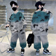 三葉豆（SANYEDOU）男童套裝春秋款兒童運(yùn)動(dòng)服中大童衣服男孩悟空卡通衛(wèi)衣秋季兩件套 TZ6167款綠色 150cm