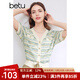 百圖betu女裝夏新款毛針織衫針織開(kāi)衫小香風(fēng)短袖上衣女2403T03 綠色 M