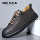 老爺車(chē)男鞋休閑皮鞋男2025新品軟底男士休閑運動(dòng)鞋子男透氣軟皮板鞋男 棕色 39