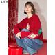 LILY【圣誕仙蹤】冬新款女裝圣誕氛圍感菱格休閑紅色針織衫毛衣女 101紅色 M