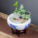 埔勒森（PULESEN）景德鎮(zhèn)陶瓷魚缸流水噴泉家用小金魚缸大號(hào)養(yǎng)魚盆客廳加濕裝飾造景 青花山水+流水器擺件+6禮 中號(hào)32*32*39CM