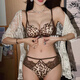 CKPED無鋼圈文胸性感內(nèi)衣女前扣小胸顯大聚攏豹紋收副乳防下垂胸罩套裝 咖豹紋(內(nèi)衣+內(nèi)褲) 34/75AB通用杯