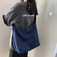 布蘭奴 日系斜挎潮牌復古郵差包休閑簡(jiǎn)約大容量牛仔布包女文藝韓版學(xué)生上課單肩包 深藍色