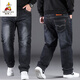 稻草人加肥加大碼彈力牛仔褲男直筒寬松胖子肥佬高腰秋冬季勞保休閑長(cháng)褲 K09黑色彈力(好質(zhì)量) 42 3尺2(適合210-220斤)