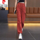 皮爾卡丹（pierre cardin）工裝褲女夏季薄款2024新款高腰寬松冰絲束腳運動褲休閑褲褲子 酒紅色 XL(建議115斤-130斤)