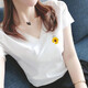 登森奧奧短袖t恤女顯瘦上衣夏季女裝新款休閑韓版V領(lǐng)印花棉體恤T恤女 白色小菊花 2XL 建議120-135斤