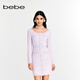 bebe秋季系列女士經(jīng)典花紗小香風(fēng)針織連衣裙150032 淡紫 S