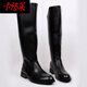男士冬季加厚高筒馬靴高幫內增高長(cháng)筒皮靴子護膝保暖過(guò)膝長(cháng)靴冬工作靴棉靴子 6817-1黑色加棉增高款 41(標準皮鞋碼)