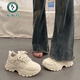 啄木鳥(niǎo)品牌港風(fēng)顯腳小厚底老爹鞋女秋季百搭炸街超火2025新款休閑運動(dòng)鞋 米白色-單里 36
