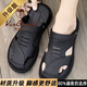 西域駱駝（VANCAMEL）皮涼鞋男款夏季包頭外穿拖鞋男士運動(dòng)沙灘鞋爸爸工作開(kāi)車(chē)防滑涼拖 黑色【升級款】 42