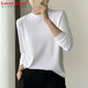 LOVER RUCCI高級感小半高領(lǐng)80支長(cháng)袖t恤女2025秋季新款白色微寬松純棉打底衫 白色 M 建議100-115斤