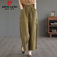 皮爾卡丹（pierre cardin）休閑棉麻褲女夏季薄款寬松大碼胖mm苧麻褲媽媽夏天亞麻九分闊腿褲 咸菜色 【夏天褲子薄款女】 L 【建議105-115斤】