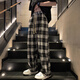 藝思琛美式復古格子褲子男春夏款直筒寬松潮牌垂感百搭闊腿休閑長褲 黑白格 夏款 xl 125-145斤
