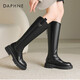 達芙妮長(cháng)筒靴女厚底騎士靴休閑高筒女靴百搭女鞋子4023605053 黑色 37